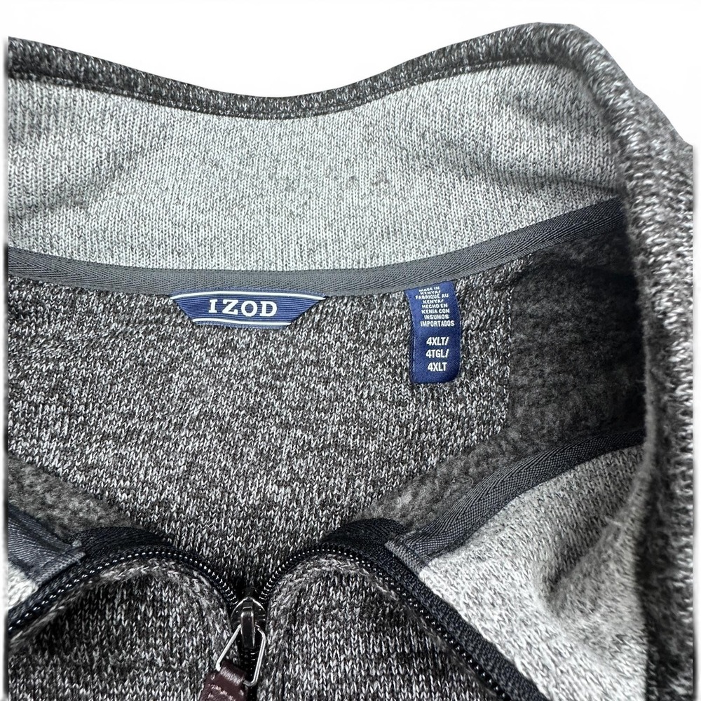 IZOD Sweater Mens 4XLT Gray Pullover 1/4 Zip Mock Neck Knit Long Sleeve Big Tall - Picture 2 of 8